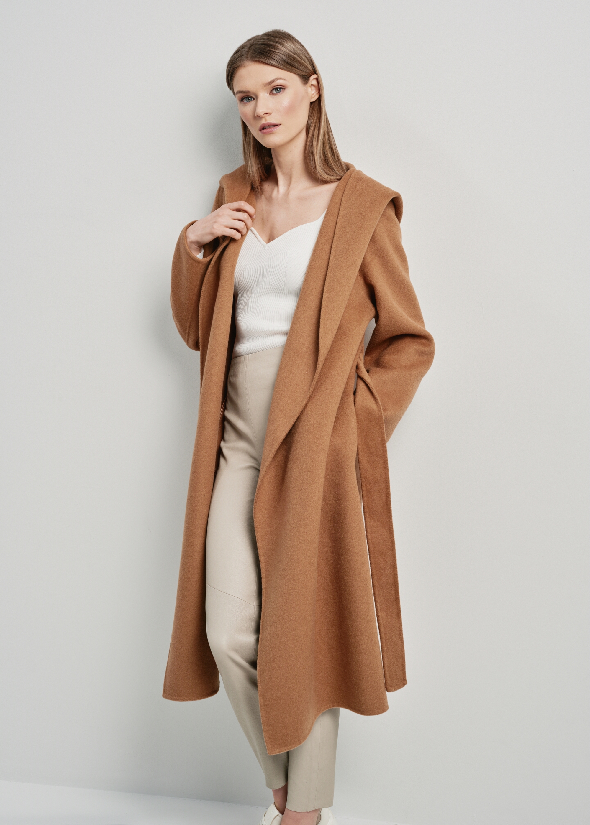 Women's long brown oversize coat PLADT-0052-24(W24)-02