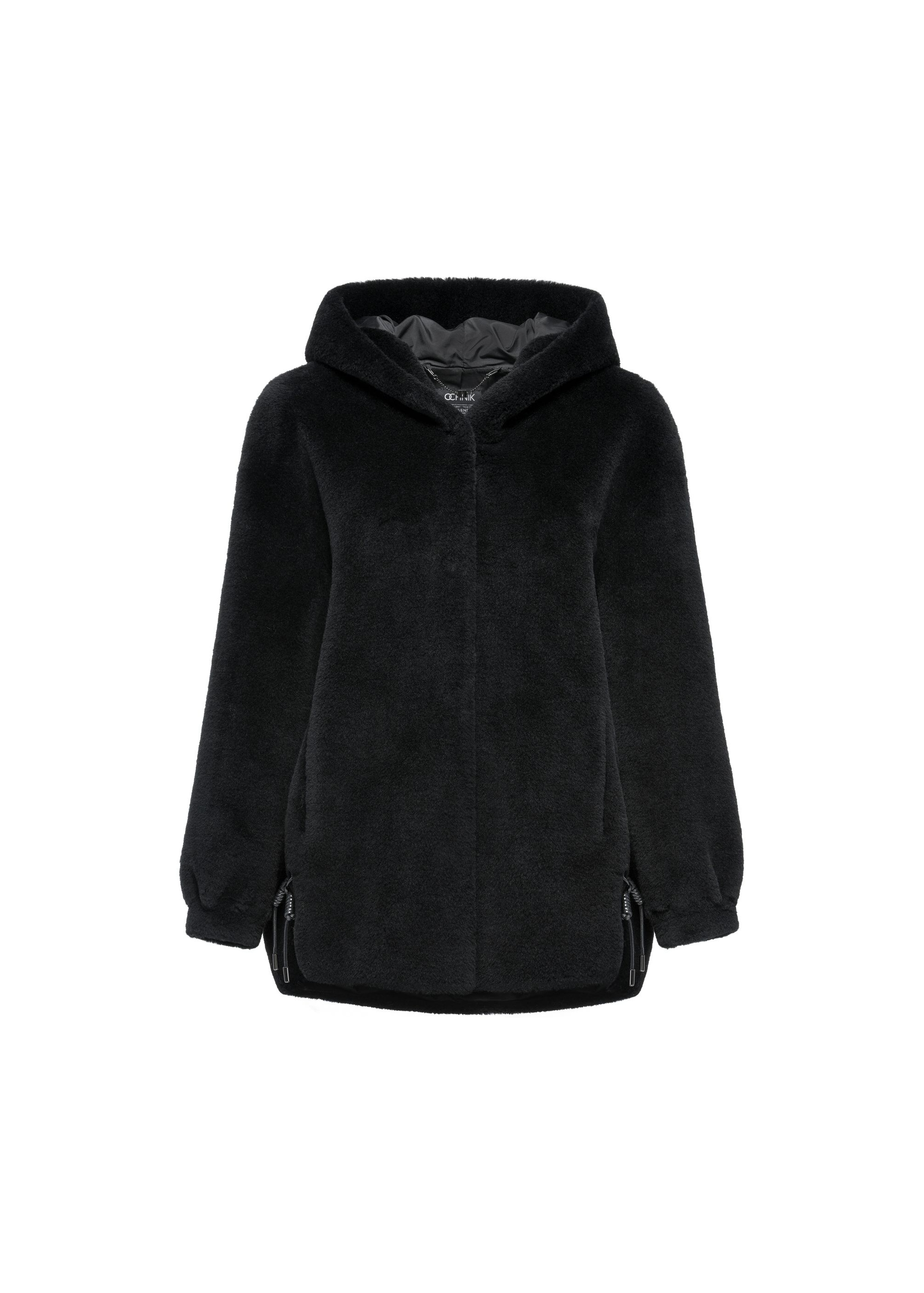 Black woolen women's fur coat FUTDW-0027-99(Z24)-04