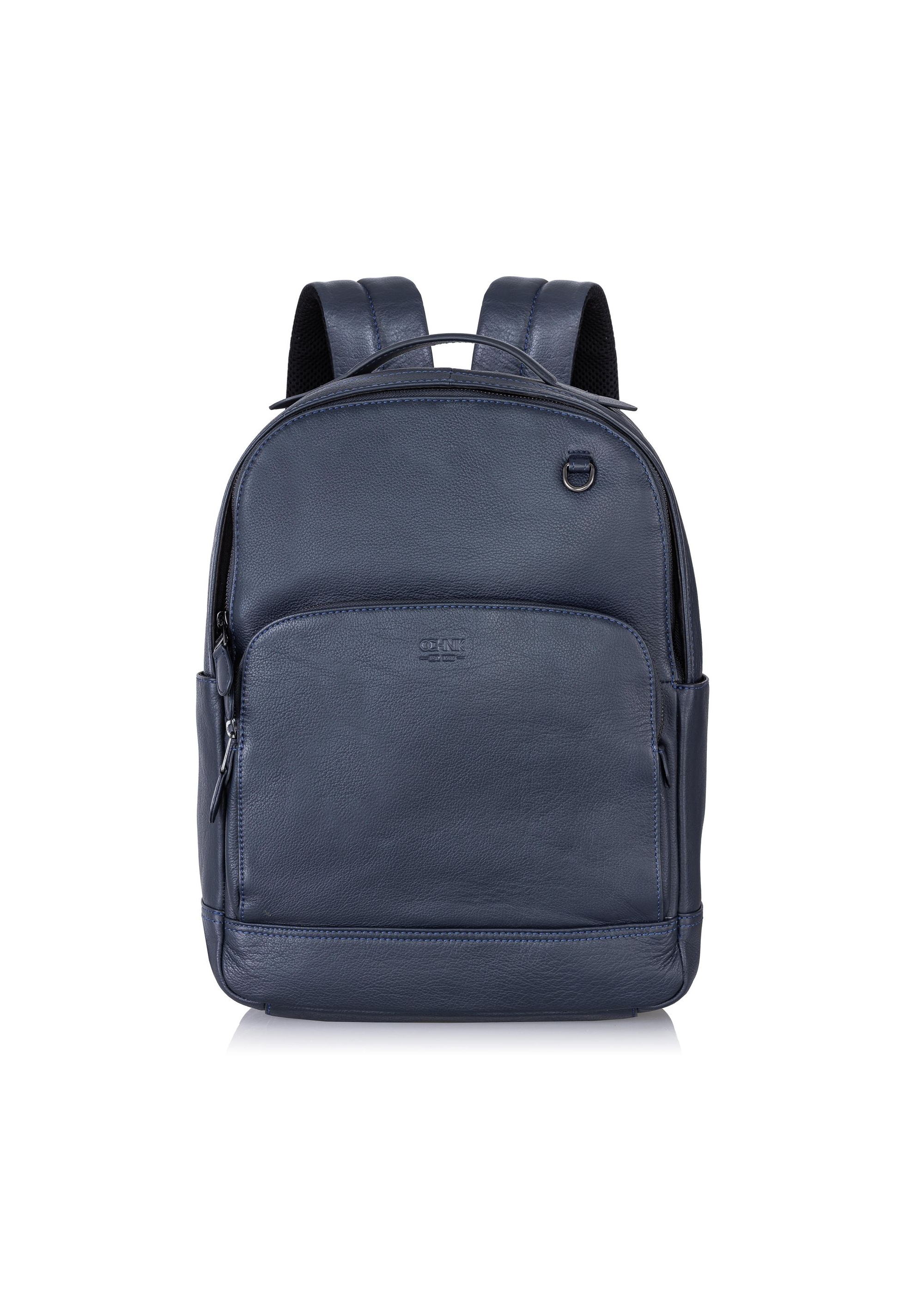 Navy blue leather men's backpack PLCMS-0018-69(W24)-01