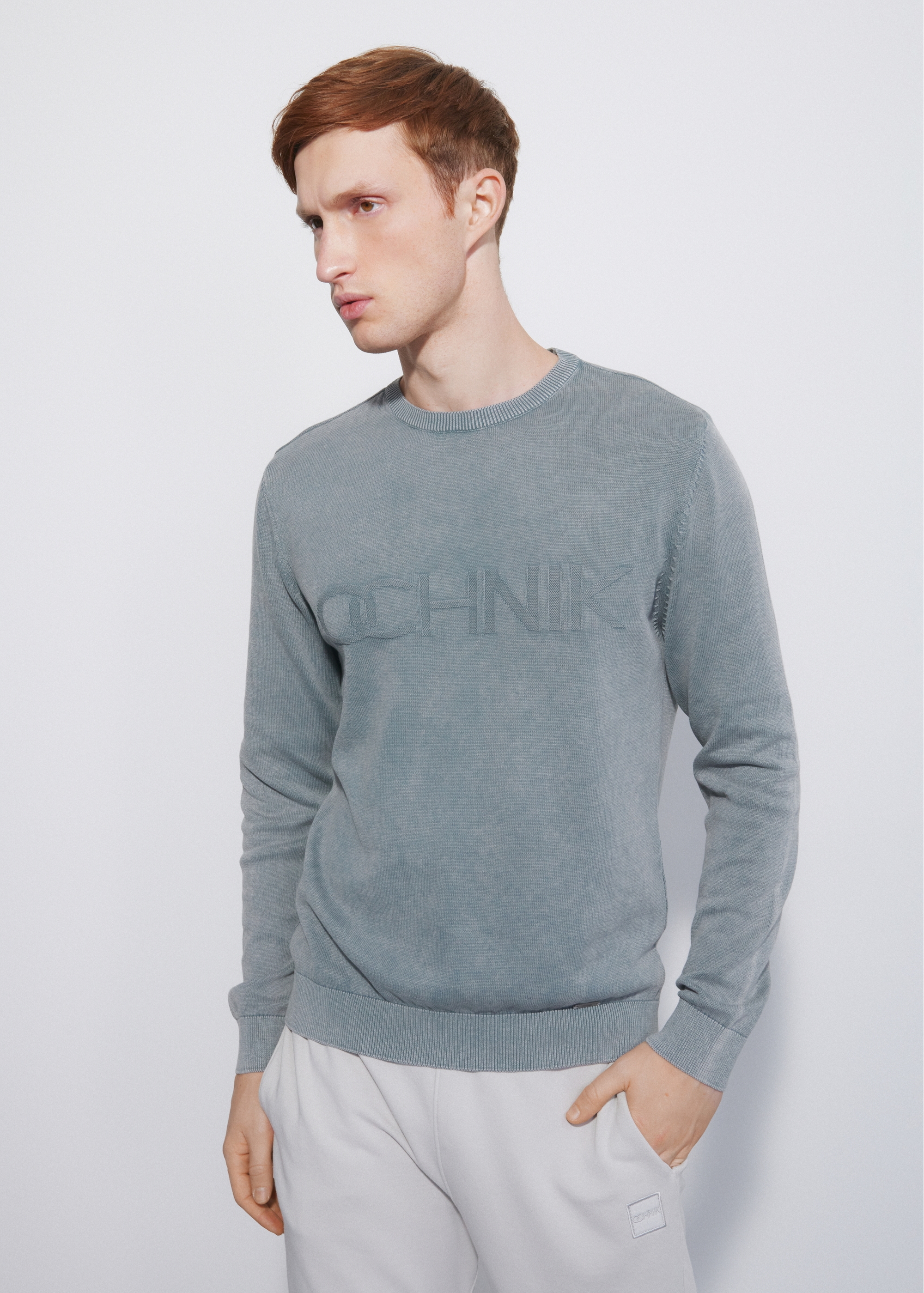 Grey men's logo sweater SWEMT-0129-91(W23)-02