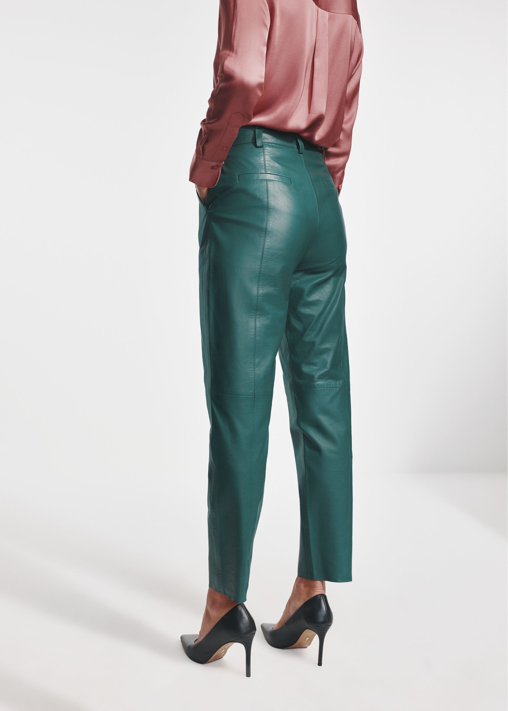 Green women's leather pants SPODS-0039-5327(Z24)-03