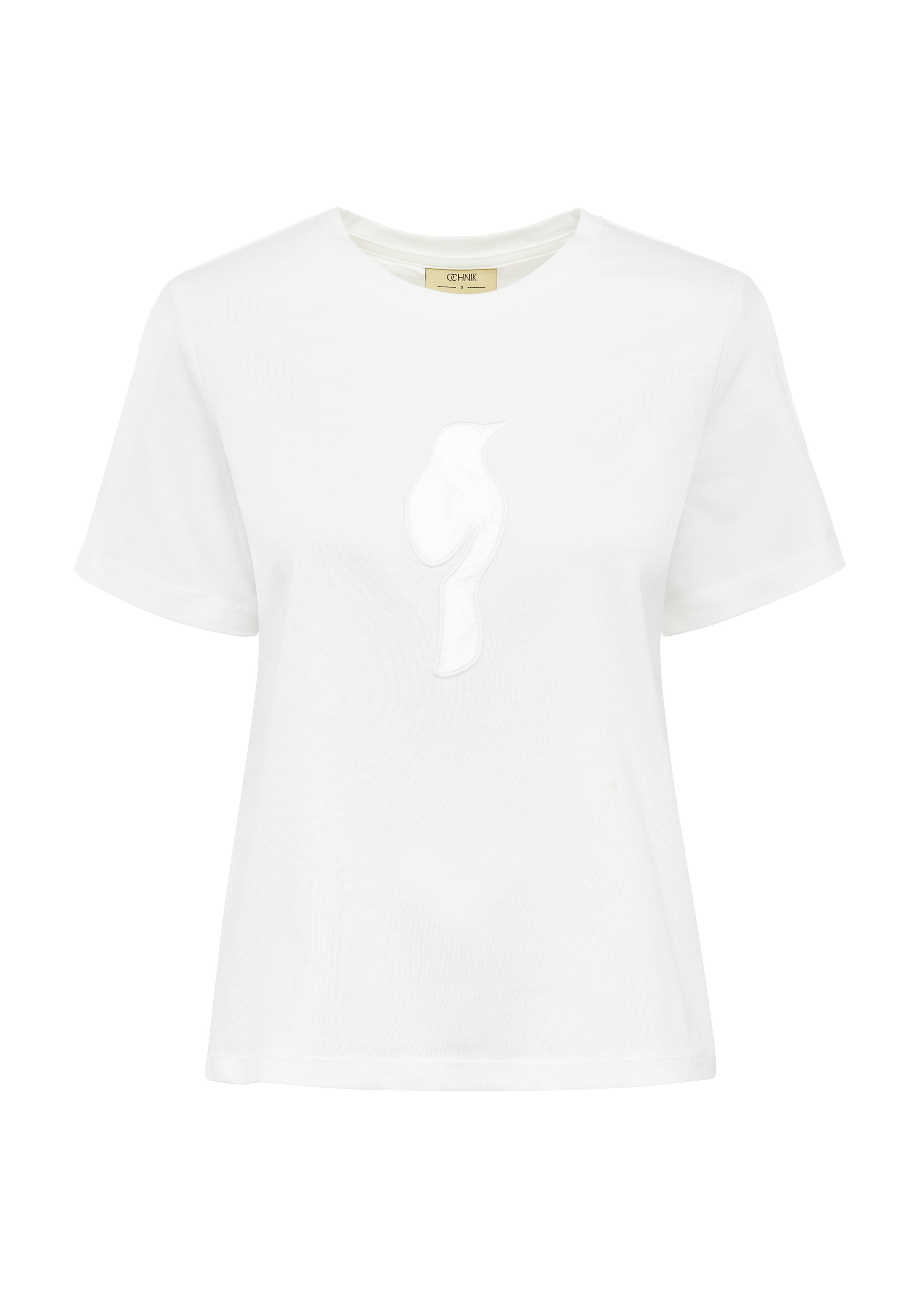 Cream women's T-shirt with logo TSHDT-0137-12(W25)-04