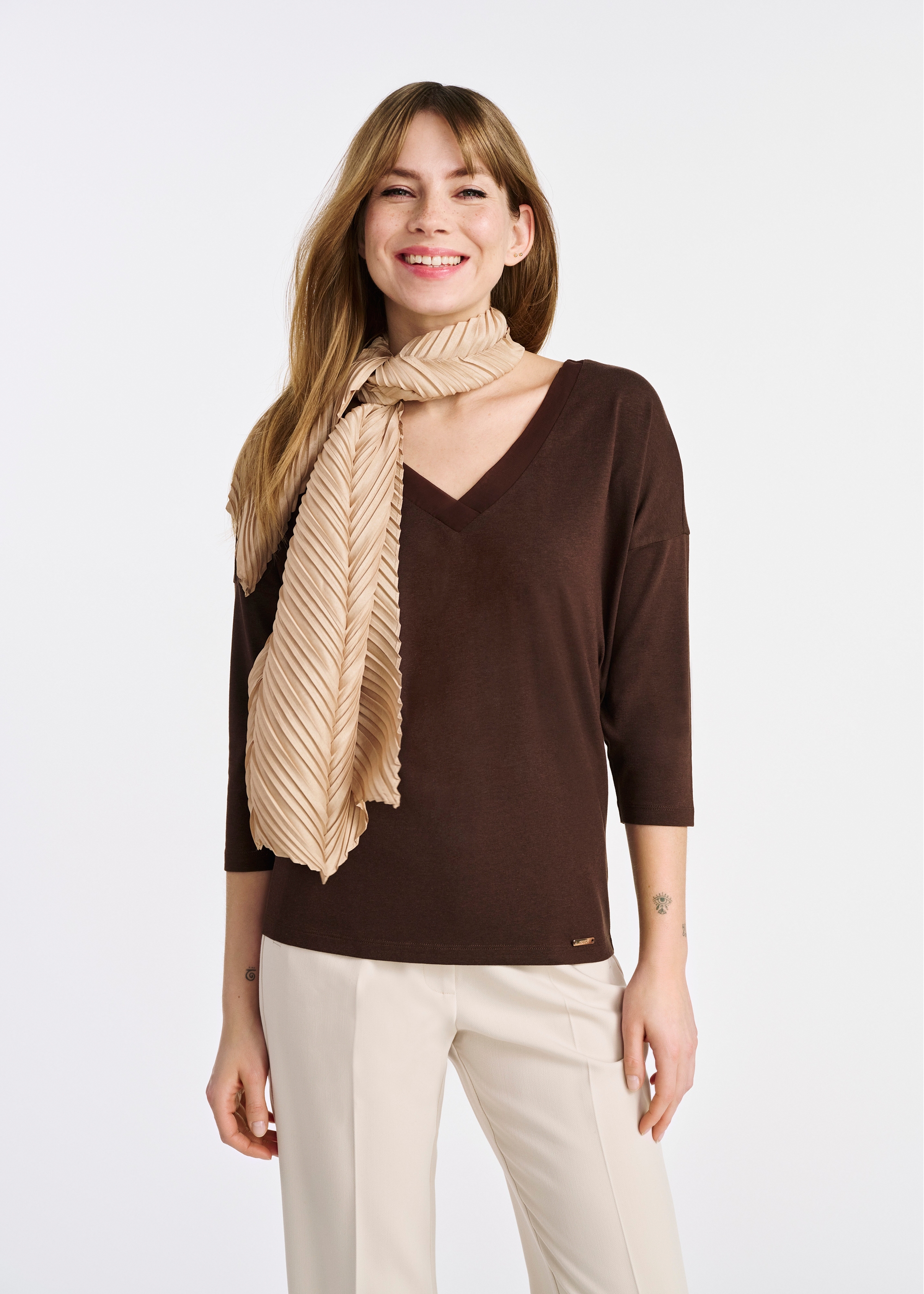 Chocolate women's blouse BLUDT-0156-90(W25)-01