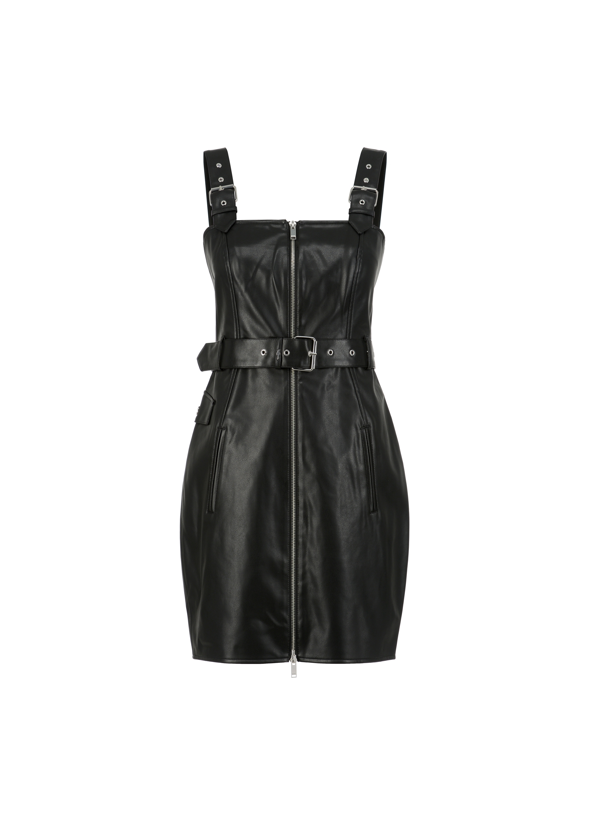 Black imitation leather dress SUKDP-0001-99(W23)-05