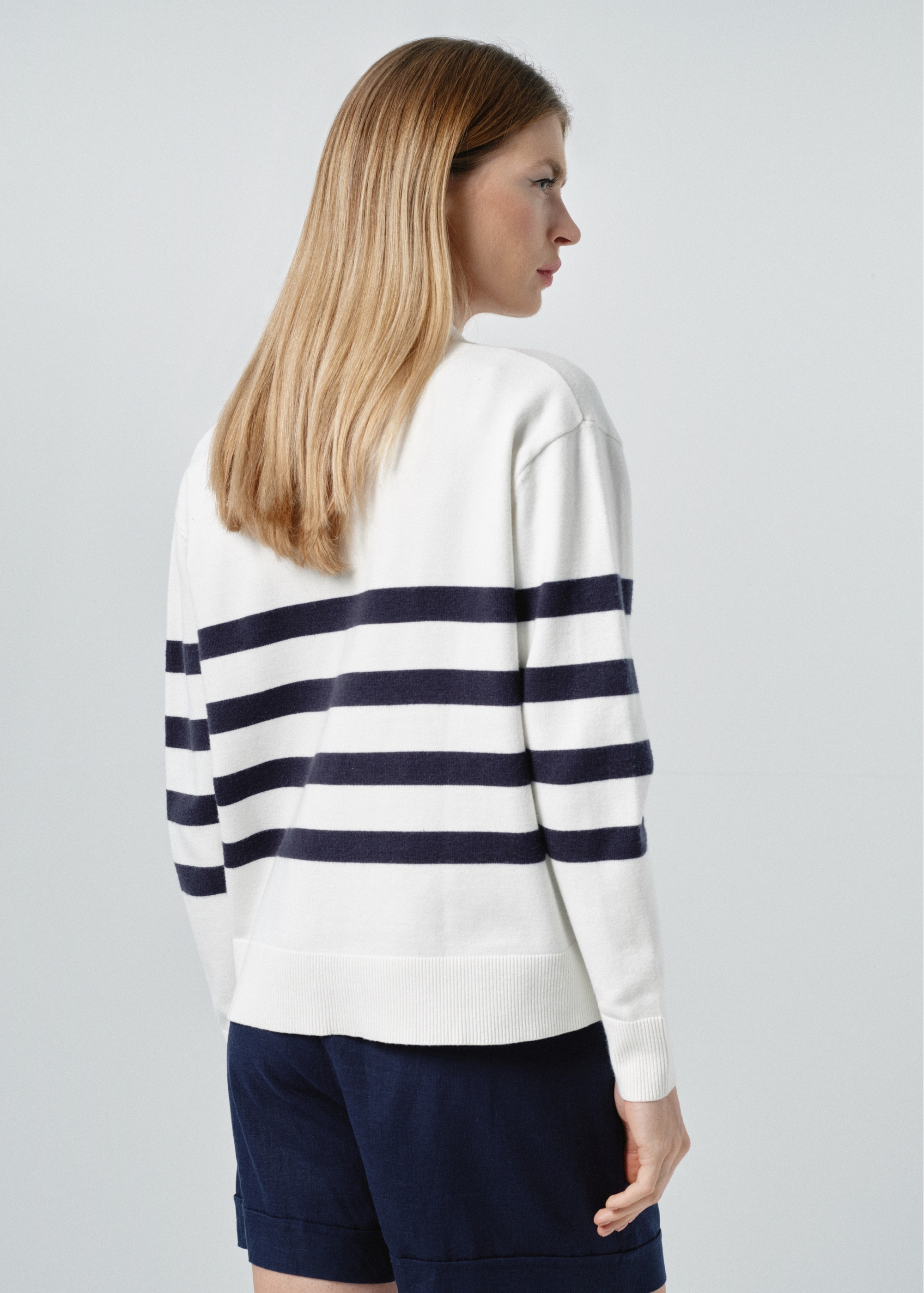 White striped cardigan for women KARDT-0040-11(W24)-02