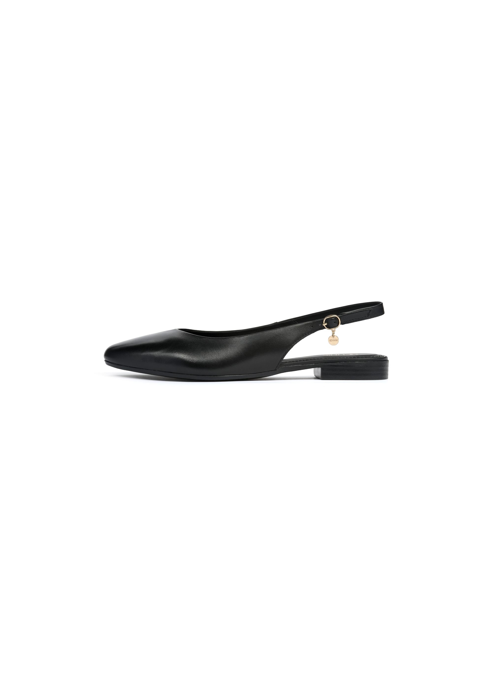 Leather black ballerinas without heel BUTYD-1051-99(W25)