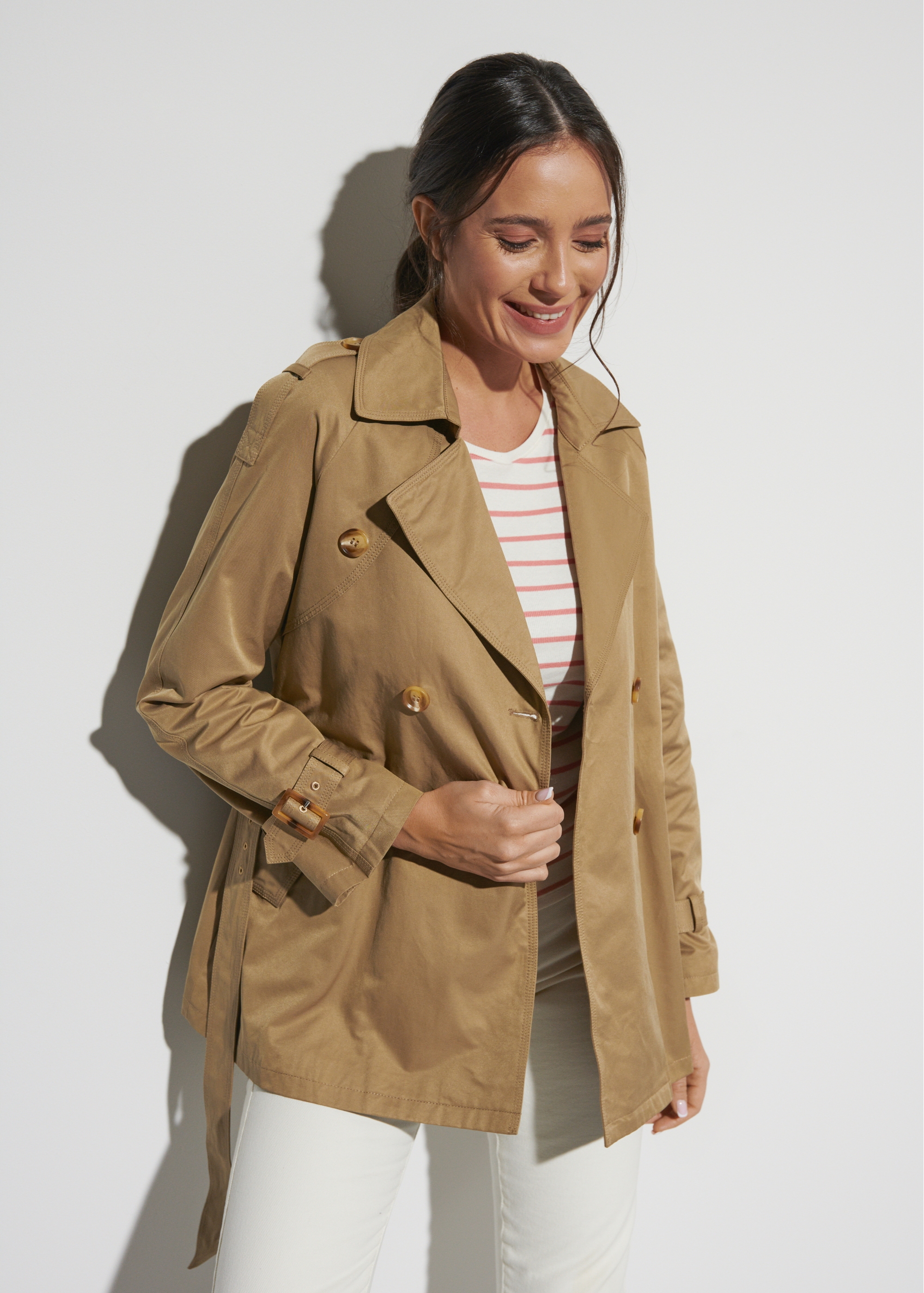 Women's double-breasted trench with belt KURDT-0446-82(W23)-01