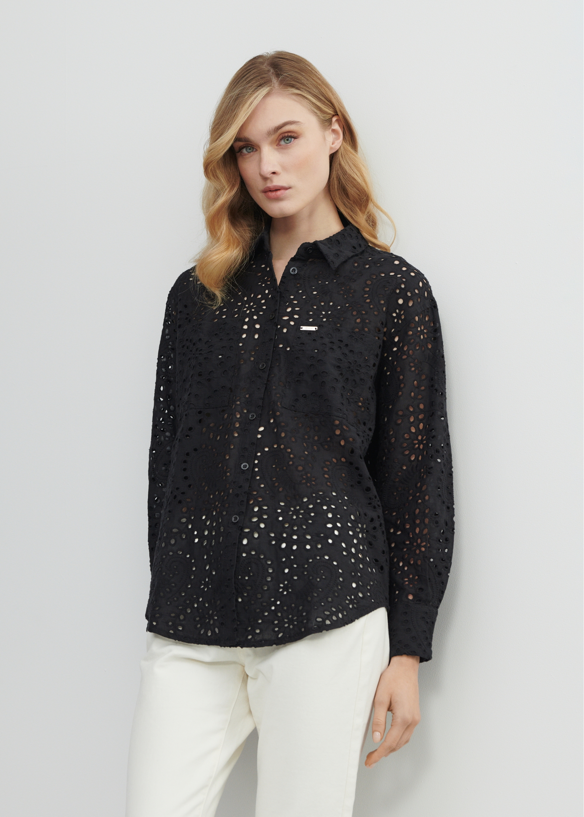 Women's black openwork shirt KOSDT-0147-99(W23)-02