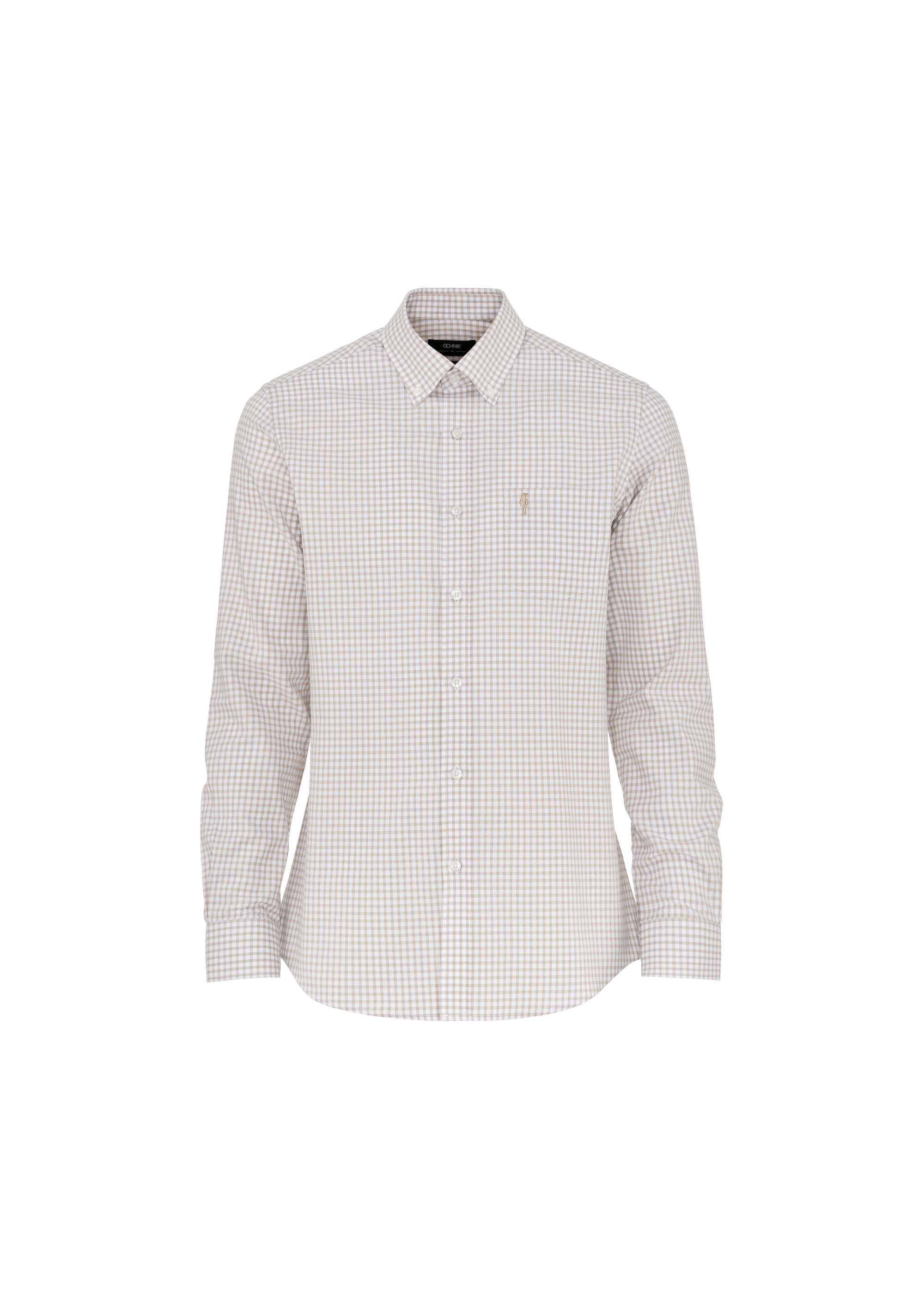 Beige men's fine checked shirt KOSMT-0277-81(W24)-03