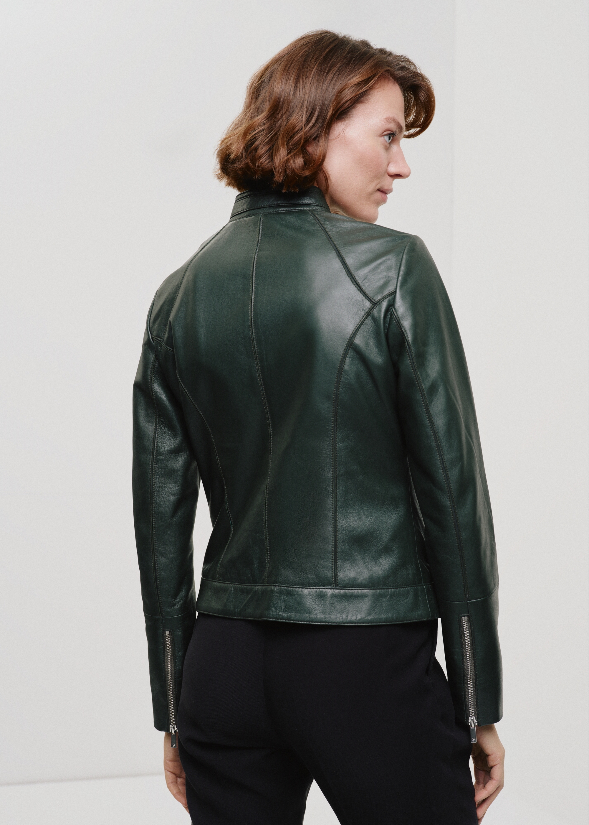 Women's green leather jacket KURDS-0480-1345(W24)-03