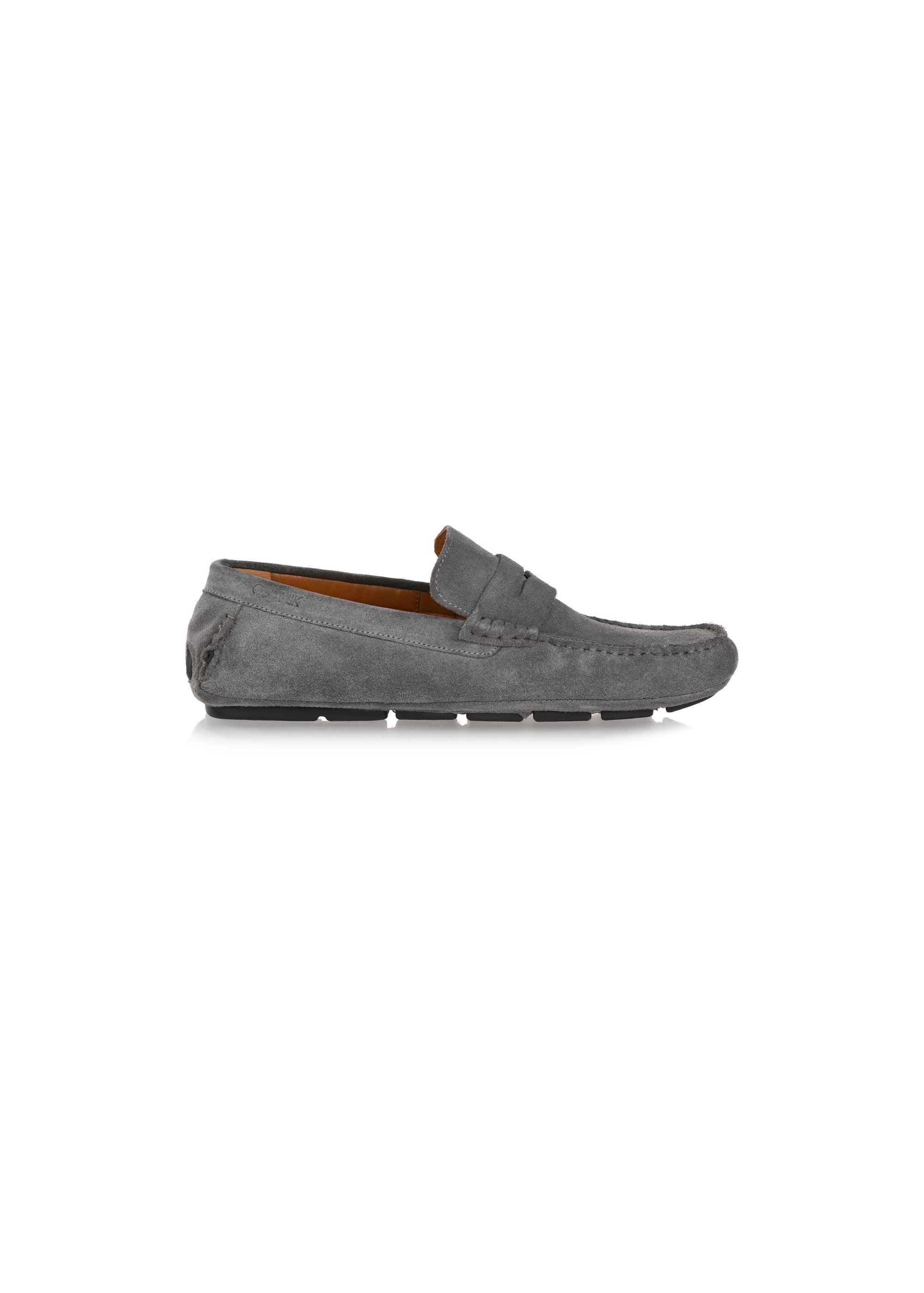 Men's grey leather moccasins BUTYM-0429-93(W24)-01