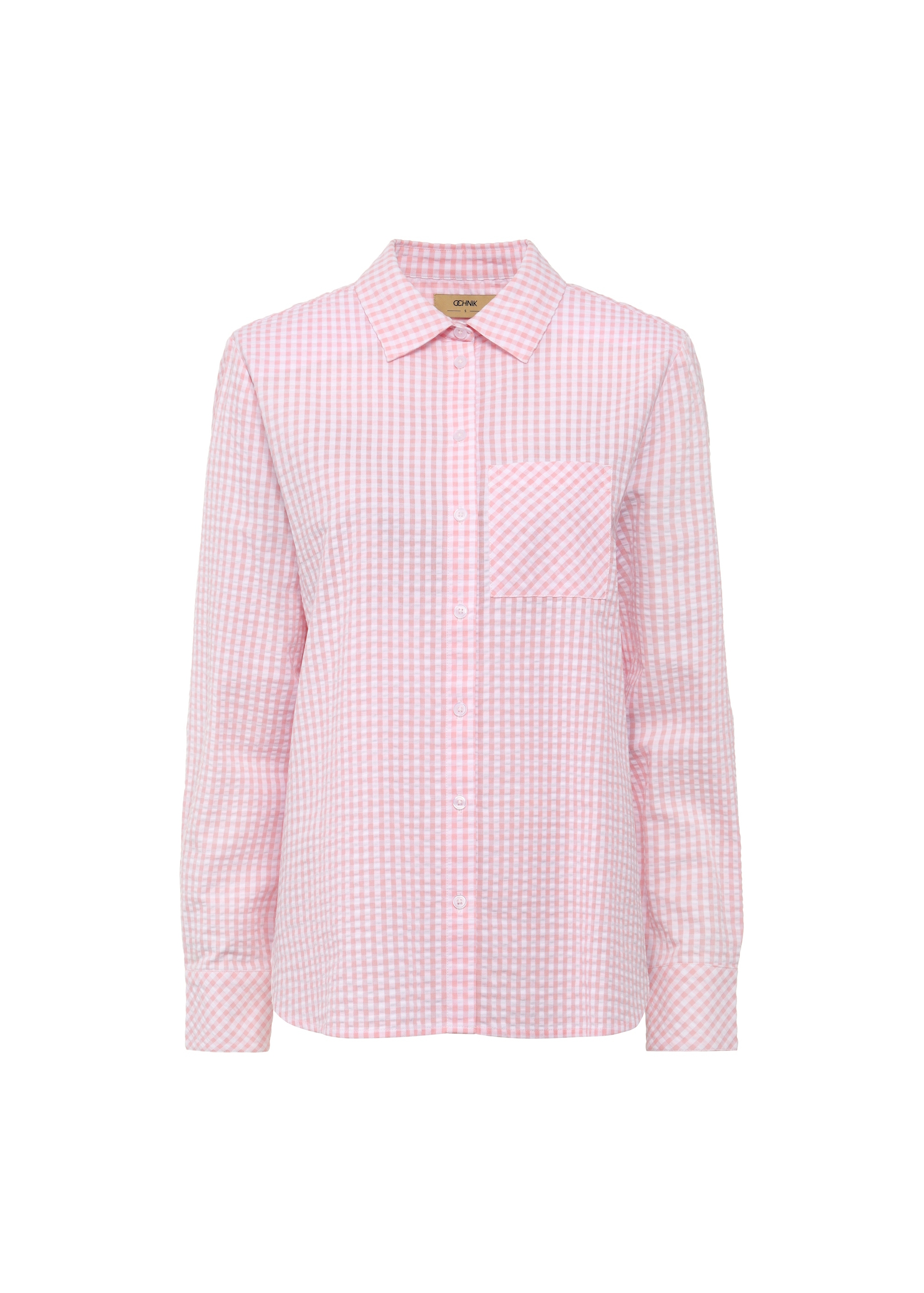 Cotton women's shirt in light pink check KOSDT-0168-34(W25)-04