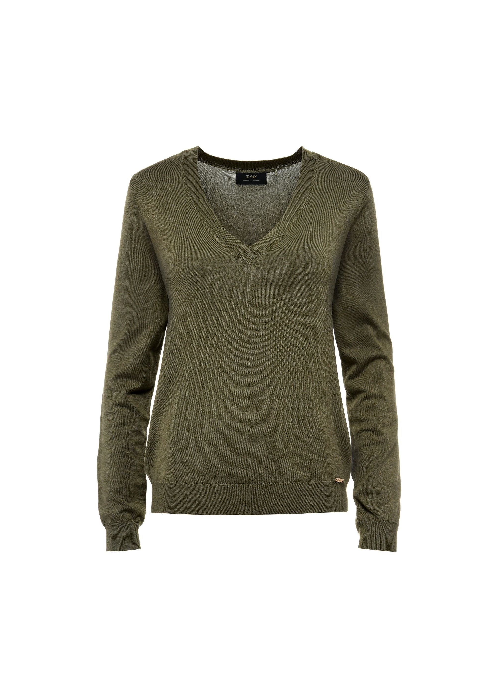 Women's V-neck sweater in khaki color SWEDT-0201-54(W25)-04