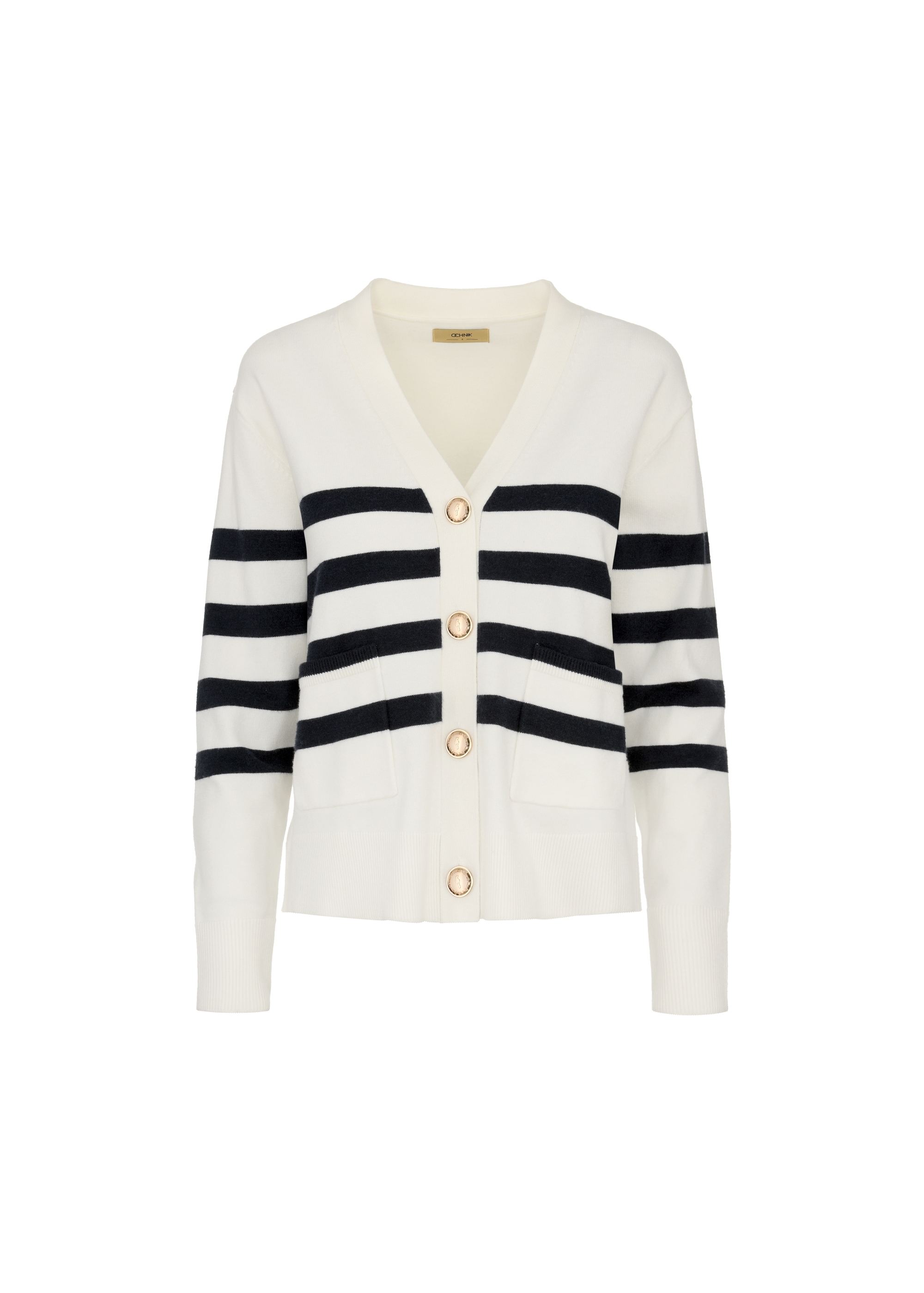 White striped cardigan for women KARDT-0040-11(W24)-04