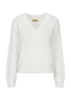 Cream V-neck sweater for women SWEDT-0162-12(Z24)