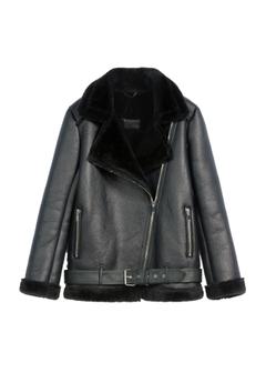 Black short women's sheepskin coat KOZDP-0001A-99(Z25)
