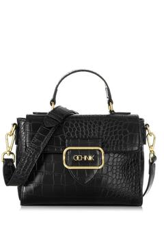 Black small women's handbag with a croco motif TOREC-0962-97(Z24)