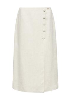 Beige linen midi skirt SPCDT-0108-81(W25)