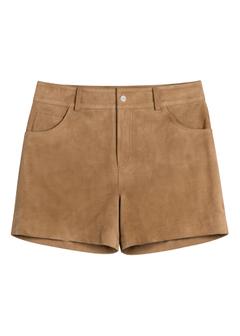 Leather beige women's shorts SPODS-0035-1B(W26)