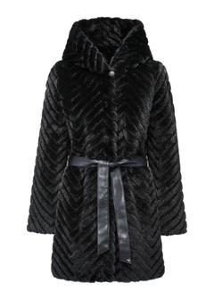 Black women's fur coat with belt  FUTDP-0046-99(Z24)