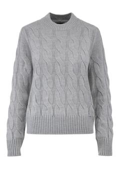 Gray women's sweater with a decorative weave SWEDT-0210-91(Z24)