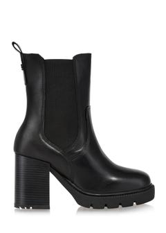 Black leather women's ankle boots with a heel BUTYD-1086-99(Z24)