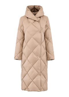 Beige quilted women's long jacket KURDT-0527-81(Z24)