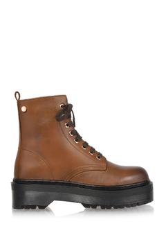 Brown leather lace-up women's ankle boots BUTYD-0930A-89(Z24)