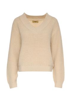 Women's beige V-neck sweater SWEDT-0162-82(Z24)