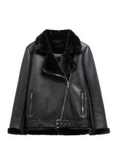Black short women's sheepskin coat KOZDP-0001A-99(Z26)