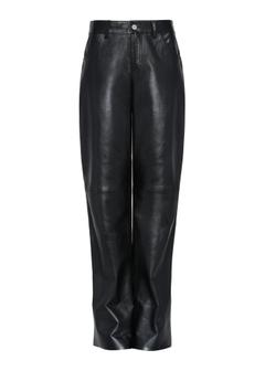 Black wide leather trousers for women SPODS-0038-5339(Z24)