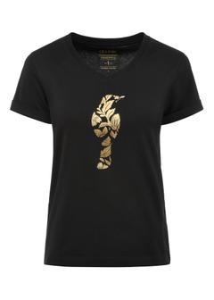 Black women's t-shirt with a decorative oriole TSHDT-0131-99(Z24)