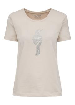 Beige women's t-shirt with decorative oriole TSHDT-0130-80(Z24)