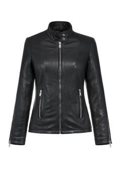 Women's black leather jacket KURDS-0385-5471(Z24)