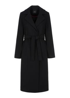 Black long women's coat PLADT-0048-98(Z24)