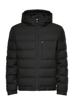 Black quilted men's jacket with hood KURMT-0339-99(Z24)