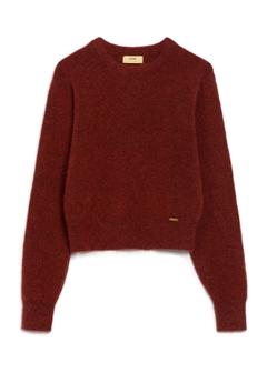 Red women's sweater with alpaca wool SWEDT-0283-3D(Z26)