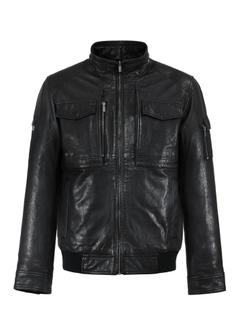 Men's black leather jacket KURMS-0346-2771(Z24)