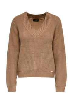 Women's camel V-neck sweater SWEDT-0162-83(Z24)