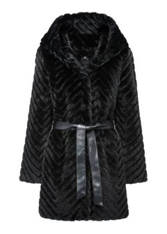 Black women's fur coat with belt  FUTDP-0046-99(Z25)