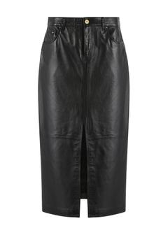 Black leather midi skirt SPCDS-0071-5344(Z24