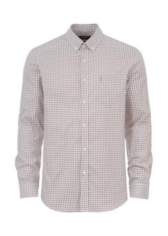 Men's beige check shirt KOSMT-0277-82(Z24)