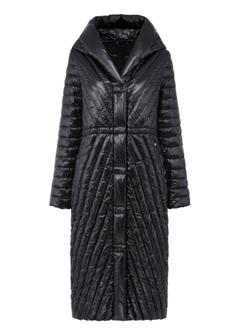 Long black women's quilted jacket KURDT-0523-99(Z24)