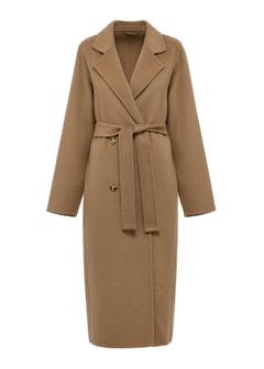 Long beige women's coat PLADT-0053-81(Z24)