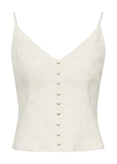 Beige linen blouse with straps BLUDT-0191-81(W25)