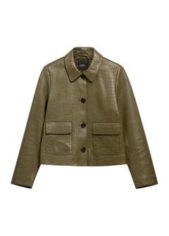 Olive green short leather women's jacket KURDS-0552-8E(Z26)
