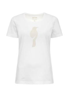 Cream women's t-shirt with a logo TSHDT-0133-12(Z24)