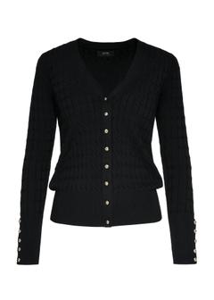 Black women's cardigan with buttons KARDT-0044-99(Z24)