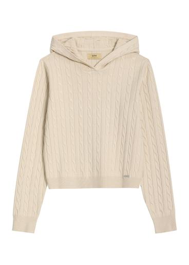 Beige women's sweater with hood BLZDT-0124-1A(Z26)
