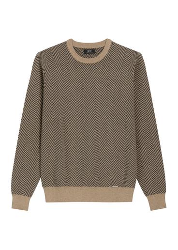 Dark beige men's patterned sweater SWEMT-0195-1D(Z26)